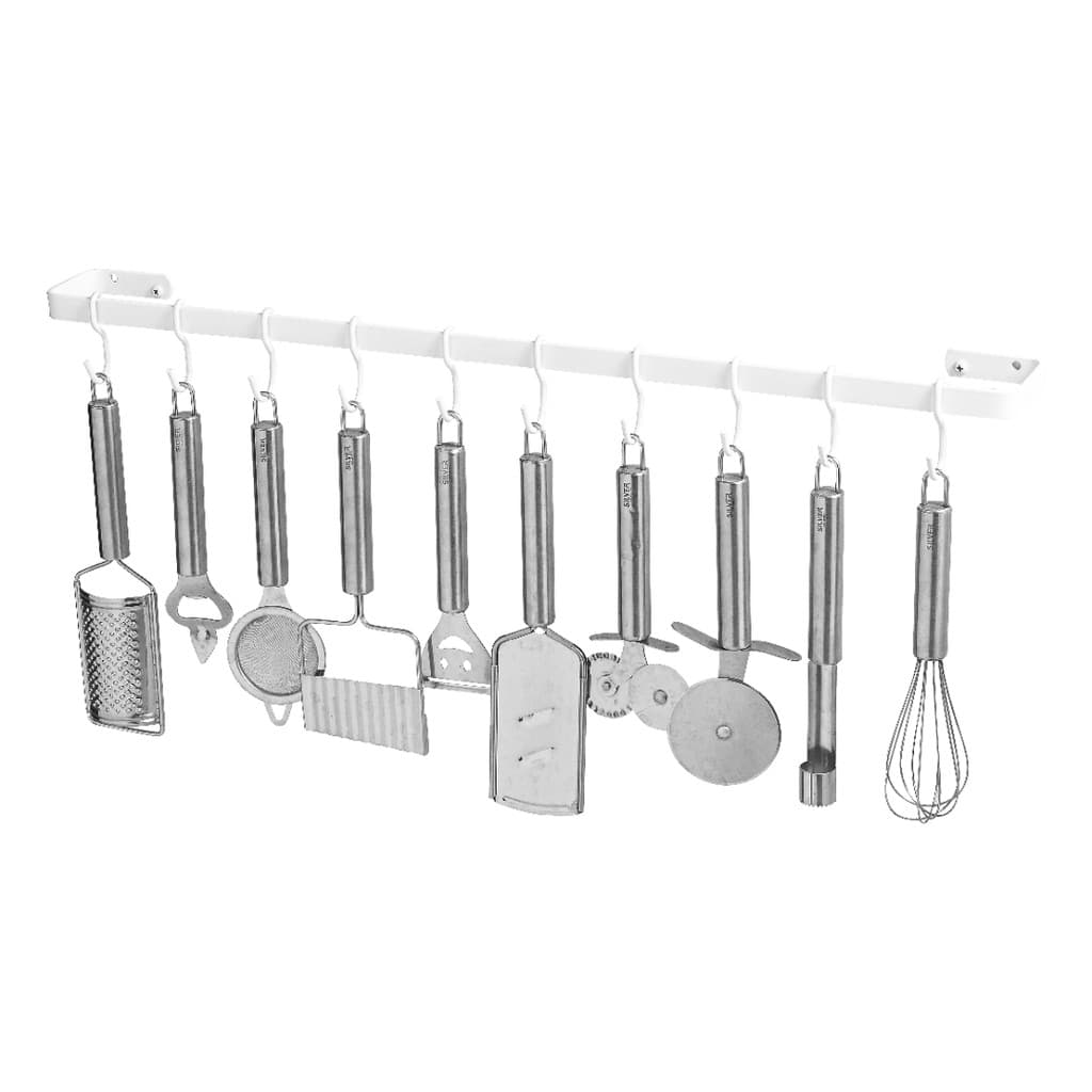 Porta Utensílios E Talheres De Parede 80cm 15 Ganchos Branco