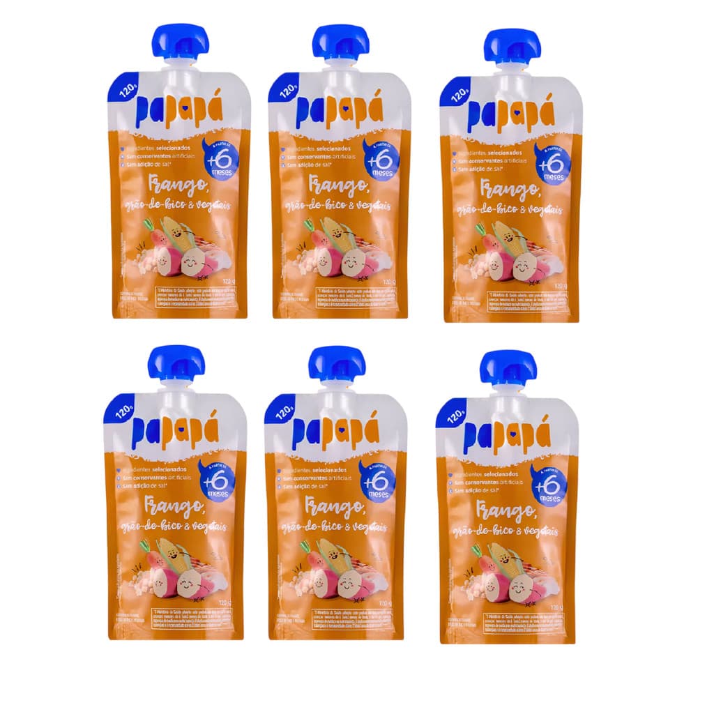 Kit 6x Papinha Papapá Frango Grão Vegetais Squeeze 120g