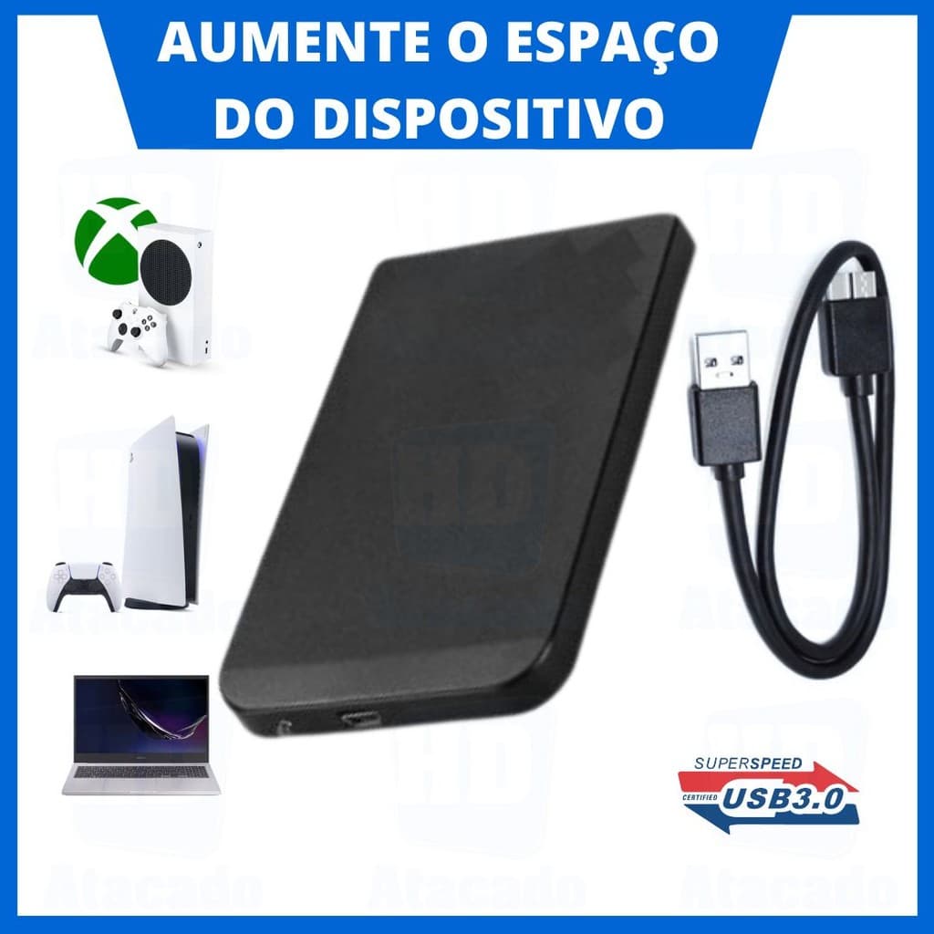 HD Externo 2TB USB 3.0 SSD Portátil de Xbox, PS5, Console, PC - NF e Garantia