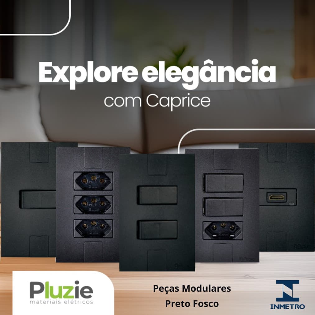 Tomada Interruptor Preto Fosco Linha Caprice Pluzie