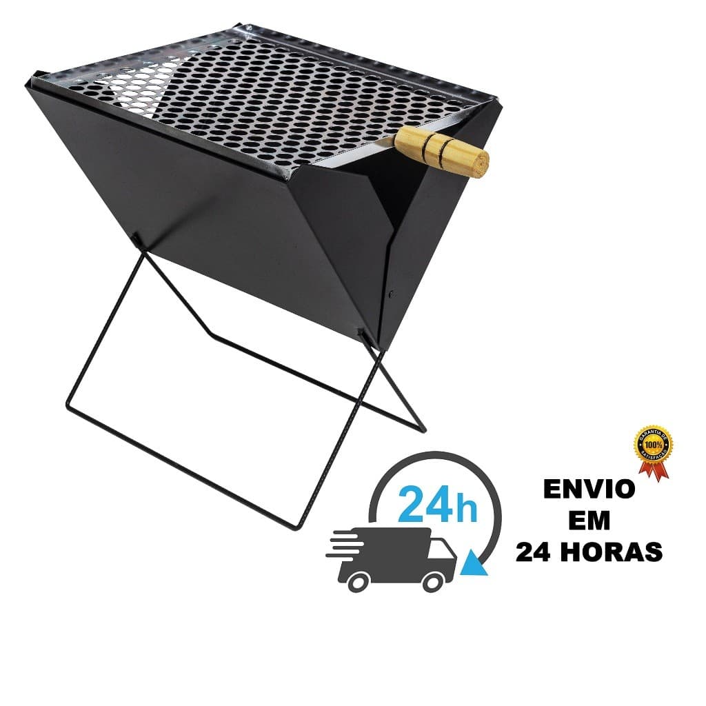 Churrasqueira Carvão Maleta Desmontável Dobrável Retrátil Pesca Acampar Apartamento Espetinho Grelha