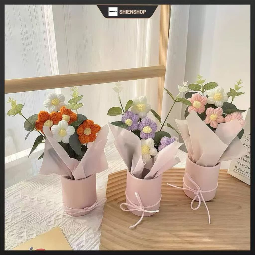 Buquê De Tecido Crochê Com Embalagem Decoração De Casamento Dia Dos Namorado Dia Da Mãe