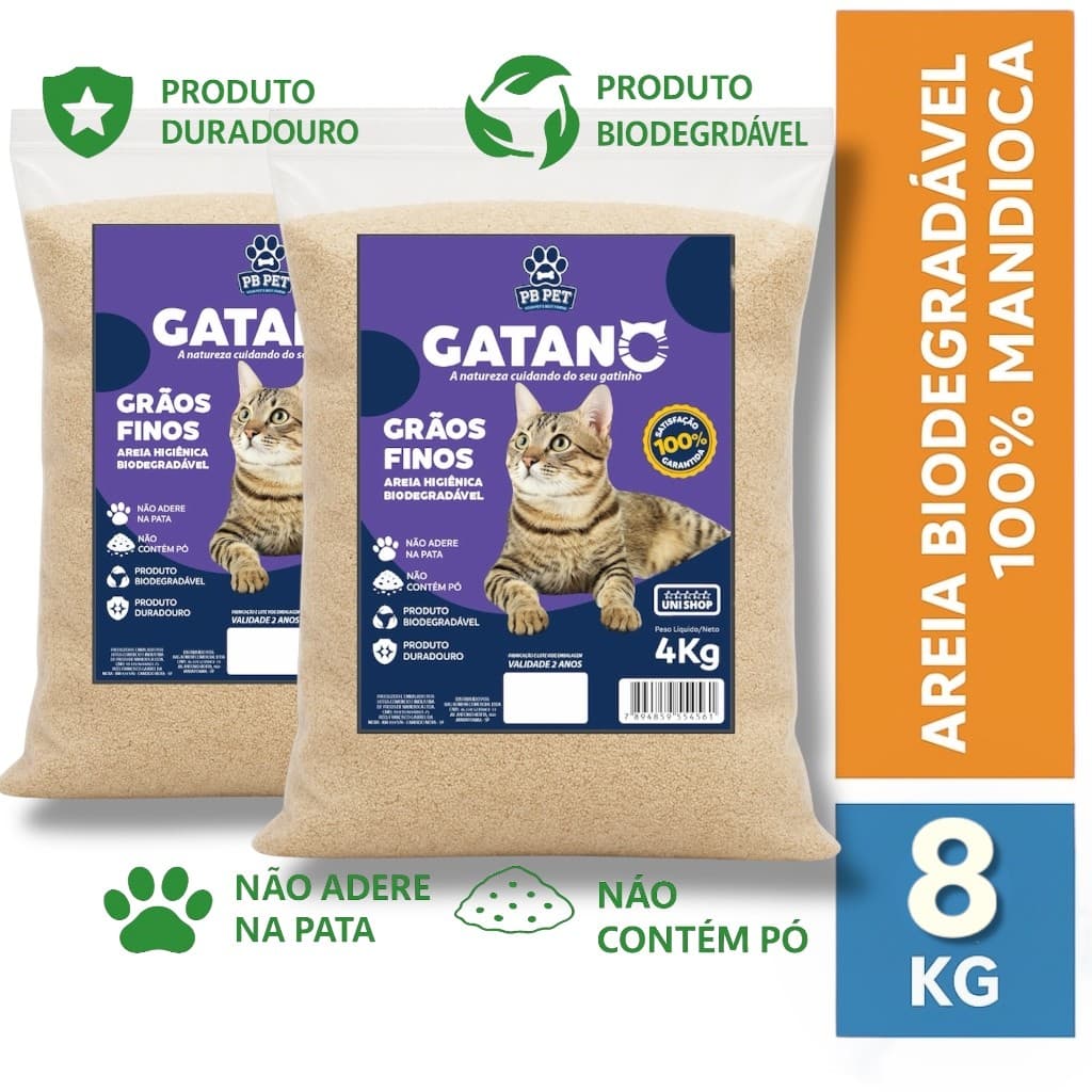 Kit 2 Areia Mandioca Para Gato Biodegradável 100% Natural - Gatano