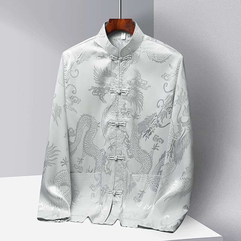Terno Tang Masculino Roupa Tradicional Chinesa Roupas De Ano Novo Chinês Estilo Padrão De Dragão Seda Gelo Manga Longa P