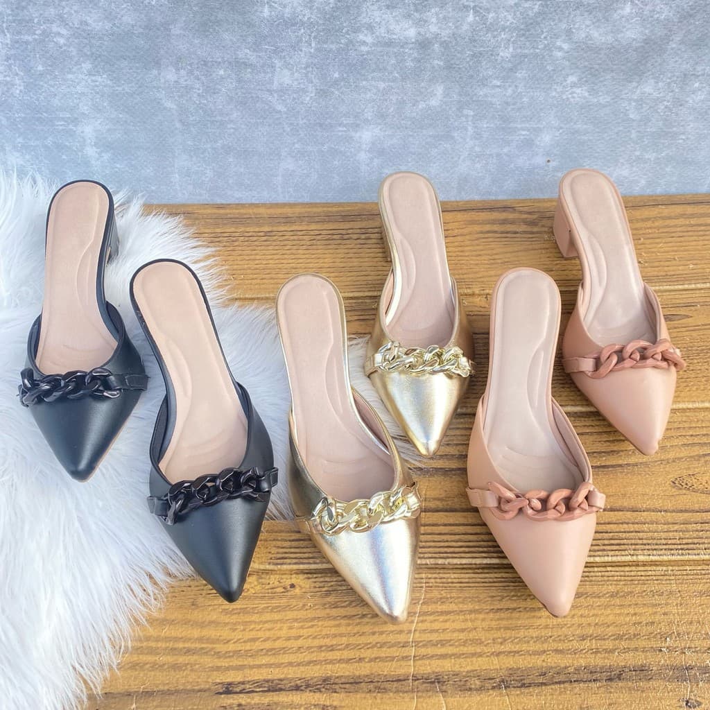 Mule Feminino Salto Corrente Premium Linha Confort Toque Fashion Detalhes Elegantes Charmoso Moda