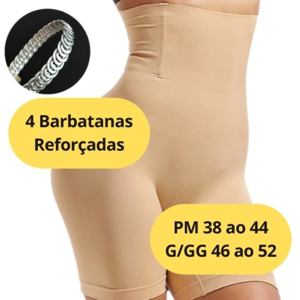 Cinta Modeladora Shorts Alta Compressão Discreta com 4 Barbatanas