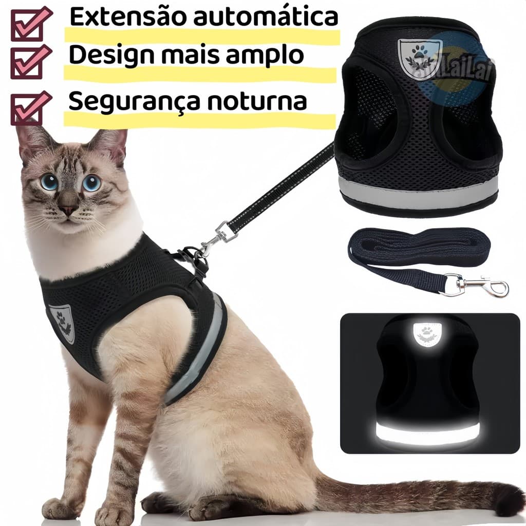 Coleira Peitoral Cachorro e Gato, conjunto de guia + coleira tipo colete para pet pequenos e médios