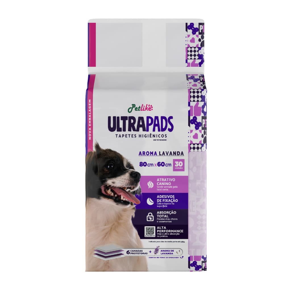 TAPETE HIGIÊNICO PARA CACHORRO PET FRAGRÂNCIA LAVANDA 80X60 COM 30 UNIDADES