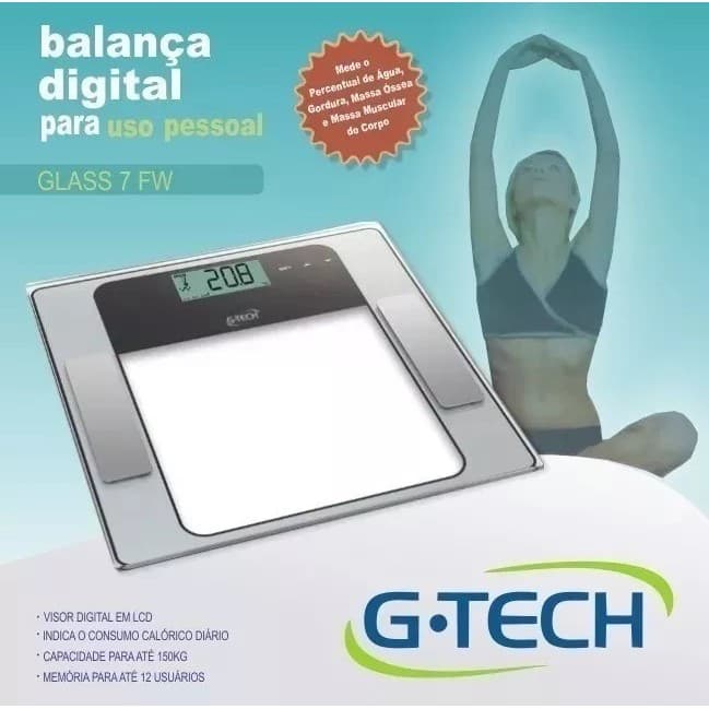 Balança De Bioimpedância Digital Mede Agua Gordura Massa Óssea E Muscular - G-tech