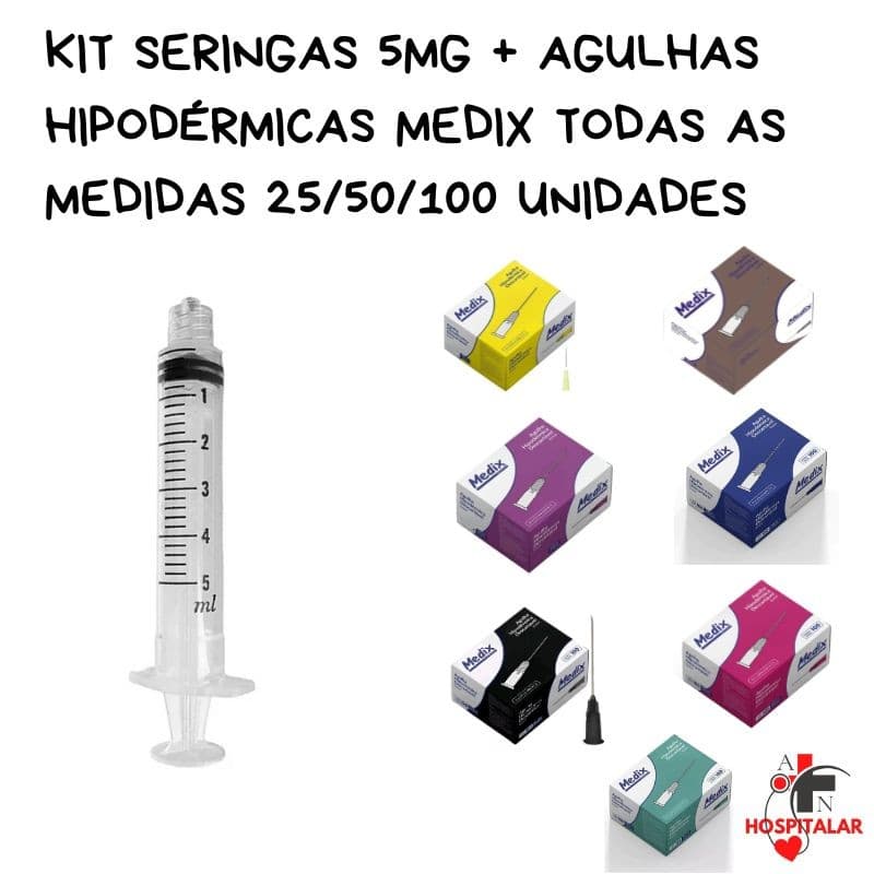 Kit Seringa 5ml Luer Lock + Agulhas Hipodérmicas medix