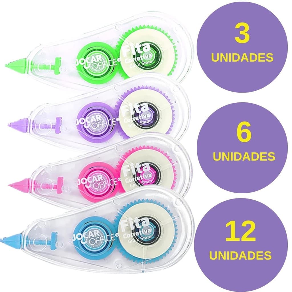 Corretivo Fita Adesiva 6 Metros Jocar Office KIT PROMOCIONAL