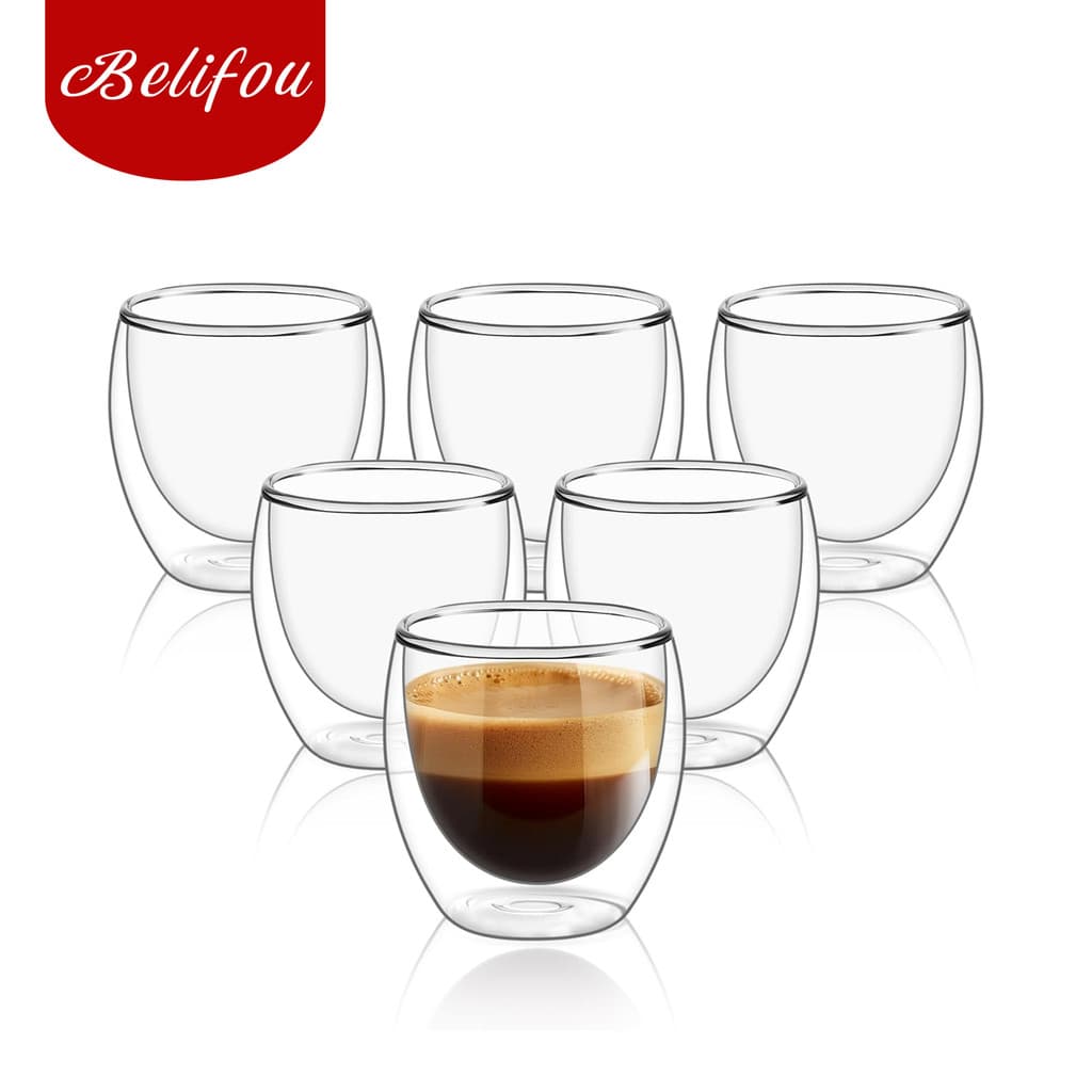 Belifou  6Pcs Vidro Caneca De Café Dupla Isolamento Térmico 80ML
