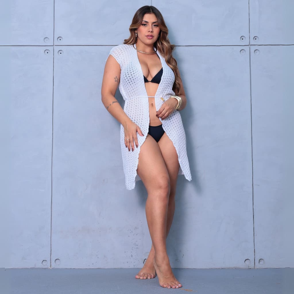 Saída De Praia Tricot Camisão Vestido Piscina Verão + Brinde