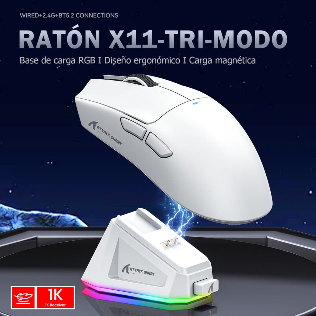 Attack Shark X11 Wireless Mouse with BT5.0 22000DPI 400IPS RGB and 3 Modes for PC Games