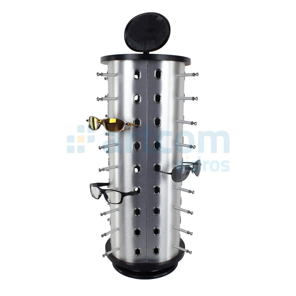 Expositor de Óculos Giratório Prateado com Espelho de Balcão - 36 Unid.
