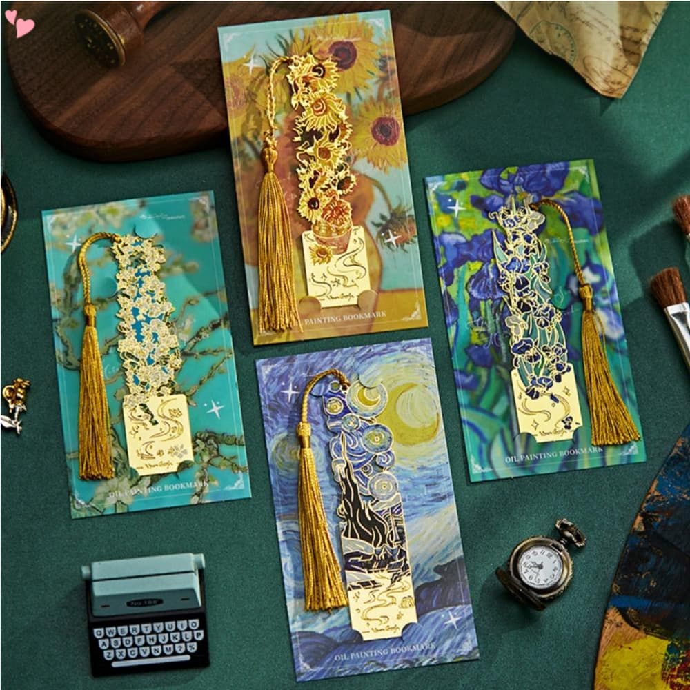Marcadores De Metal Com Borla , Marcador Oco Dourado Van Gogh Monet Pintura A Óleo Tema Marca De Livro Para Amantes De L