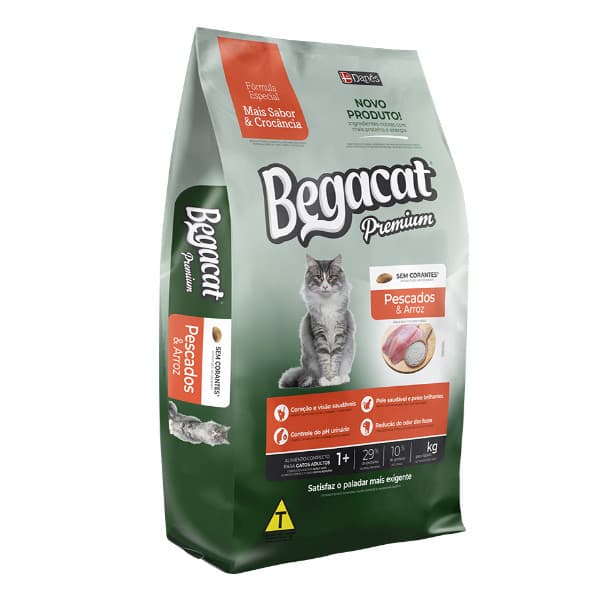 Ração Begacat Premium Gatos Adultos Pescados e Arroz 7kg