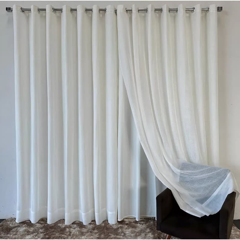 Cortina Voil Gaze de Linho com Forro Microfibra Alto Padrão com Ilhós Cromado Voil Flame