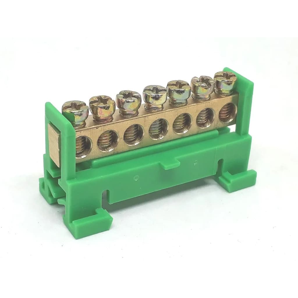 Barramento Terra 7 Vias Verde Com Suporte Din