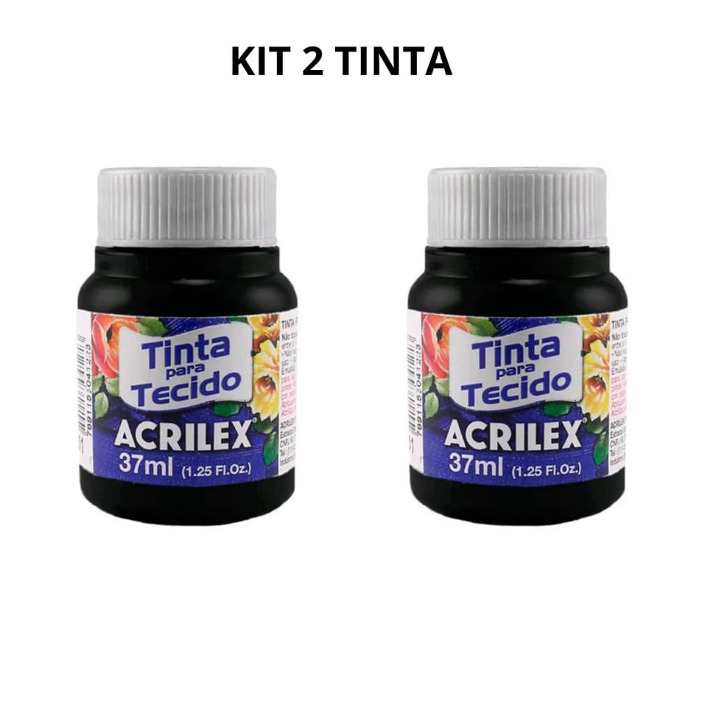 Kit 2 Tinta para tecido Preta Acrilex fosca 2 unidades 37ml cada