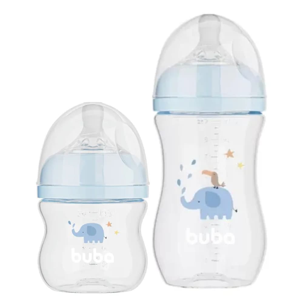 KIT C/ 2 MAMADEIRAS EASY FLOW ELEFANTE AZUL 120ML E 270ML - BUBA