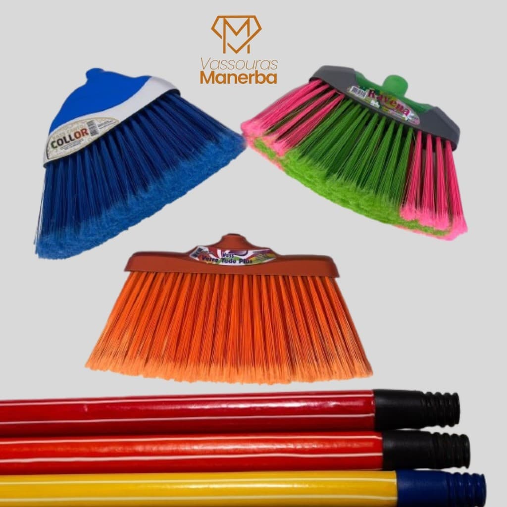 KIT 3 VASSOURAS COM 3 CABOS 1,20 - RAVENA + CANTO COLLOR+ VARRE TUDO PLUS
