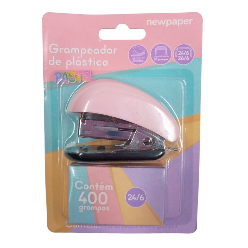 Grampeador Mini Plástico com Grampos 24/6 e 26/6 New Paper