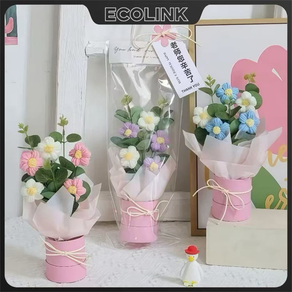 Buquê De Tecido Crochê Com Embalagem Decoração De Casamento Dia Dos Namorado Dia Da Mãe