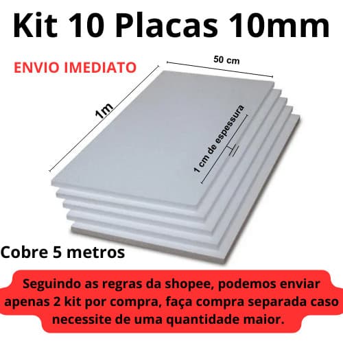 Kit 10 peças de placa de Isopor antichamas 1cm (10mm) tamanho 100x50x1cm