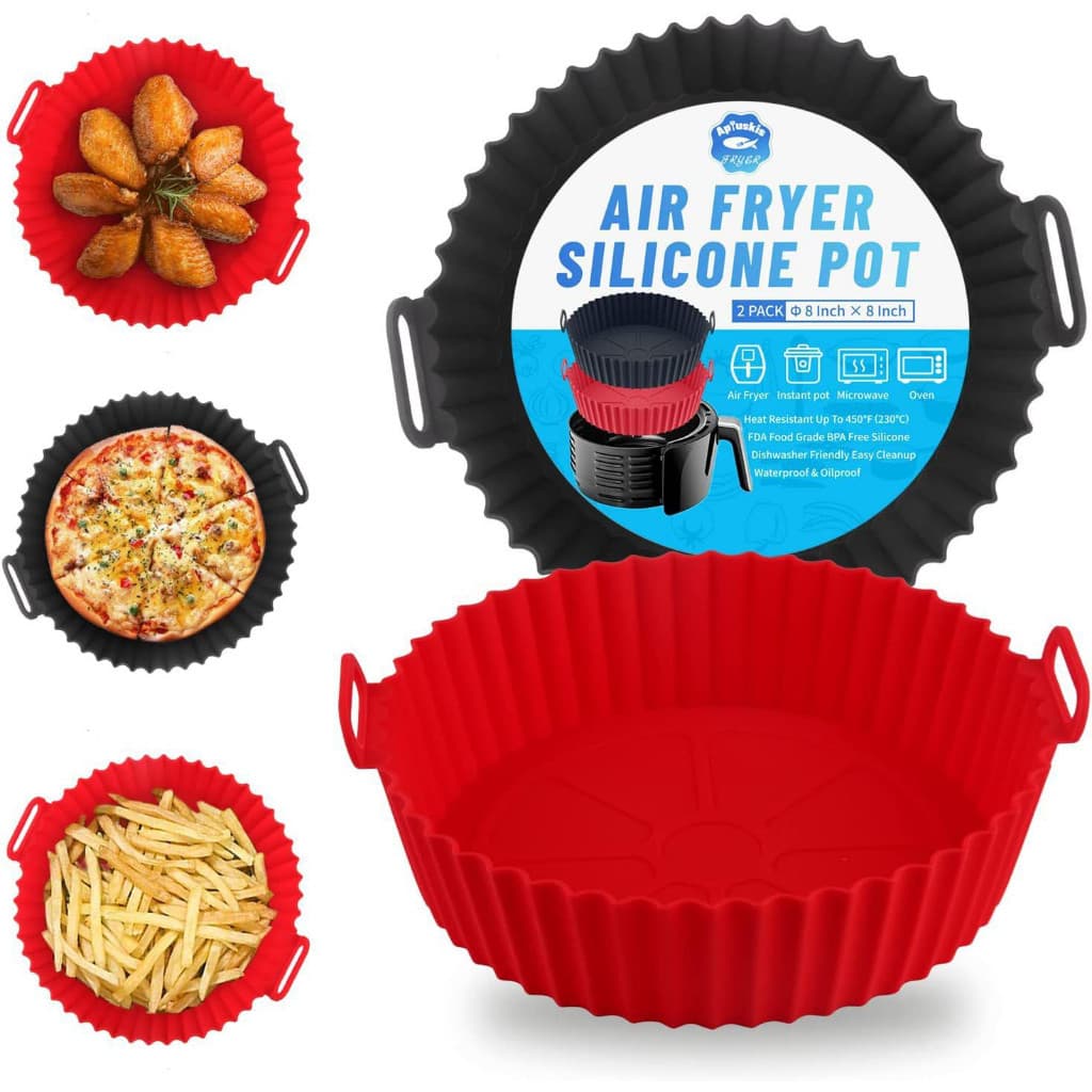 KIT Forma De Silicone Para Air Fryer Forno Microondas Fritadeira Assadeira – Reutilizável Antiaderente Flexível