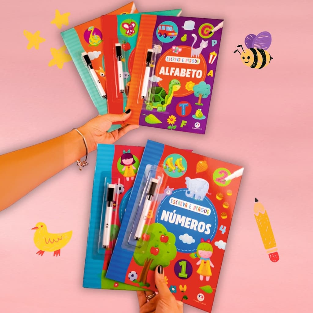 Livro Escreva e Apague Infantil - Alfabeto, Palavras, Adição, Subtração, Números e Bíblicos