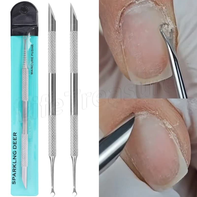 Pá De Cabeça Oblíqua Circular Push-Raspador De Ponta Dupla-Bastão De Manicure Removedor De Aço Inoxidável-Empurrador De 