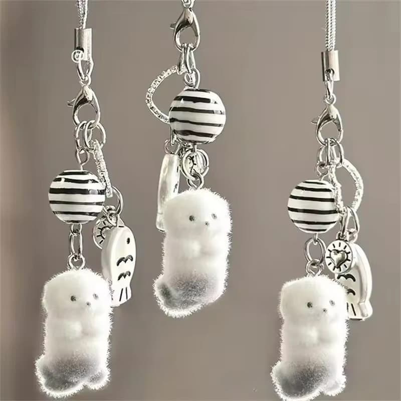 Coreia Bonito 3D Lontra Telefone Charme Pingente Chaveiro Para iPhone Universal Corrente Cinta Cordão Presente