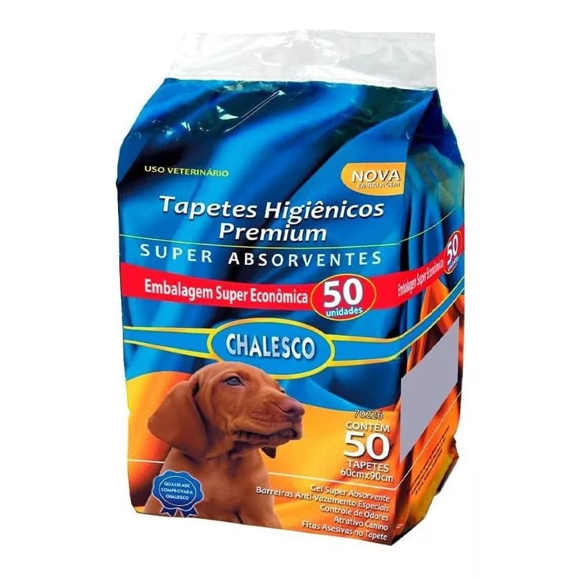 Tapete Higiênico Chalesco Premium Para Cães c/ 50 Unidades - 60x90cm - Alta Absorção - Pets - Tamanho Grande - Prático