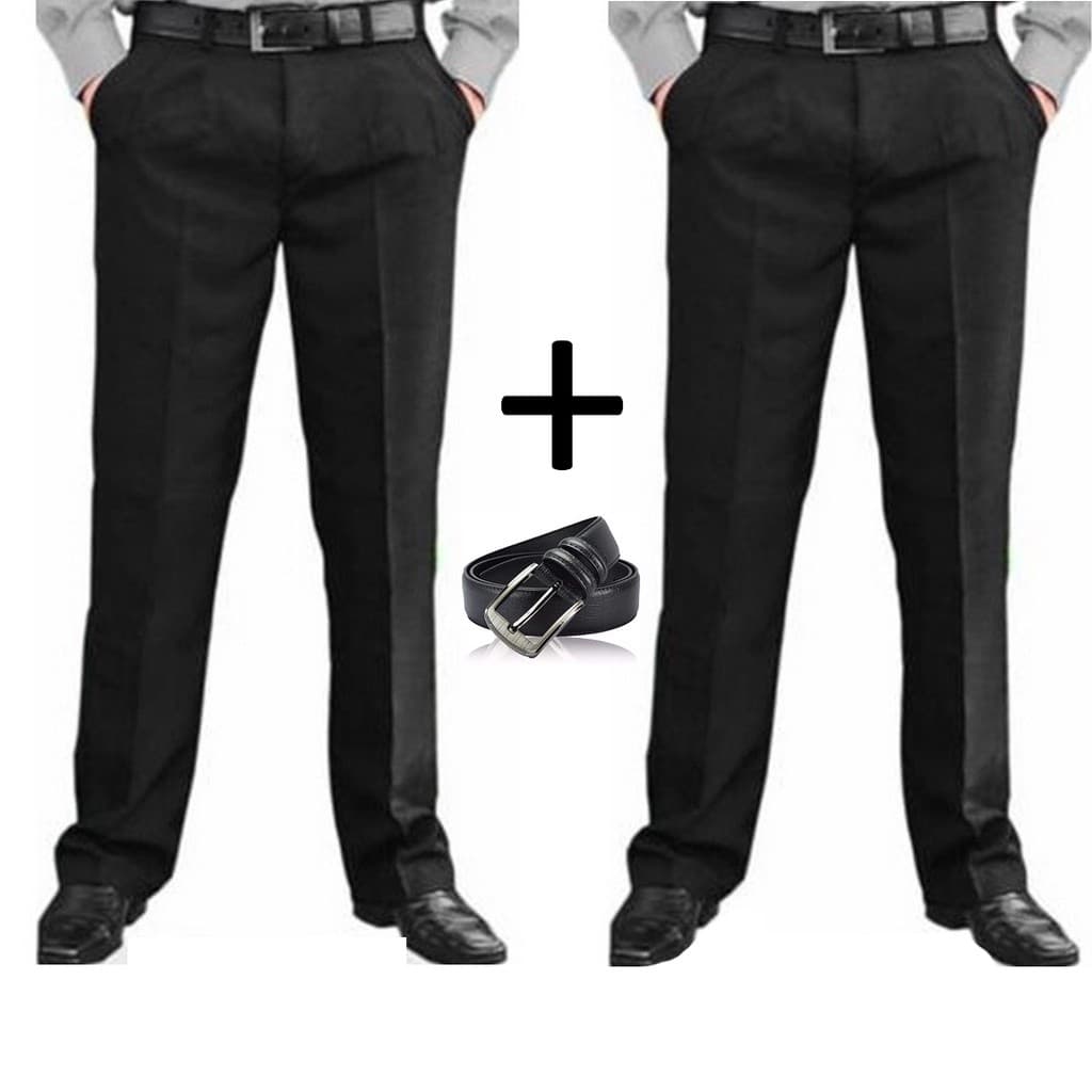 Kit 2 Calças Sociais Pretas + 1 Cinto de couro ecológico