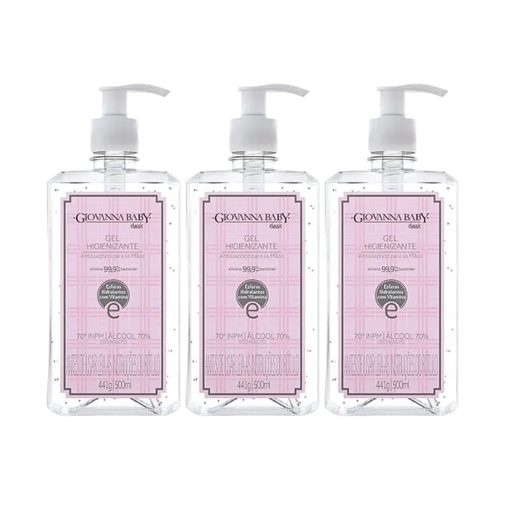 Kit Giovanna Baby Álcool Gel Classic 3 unid 500ml