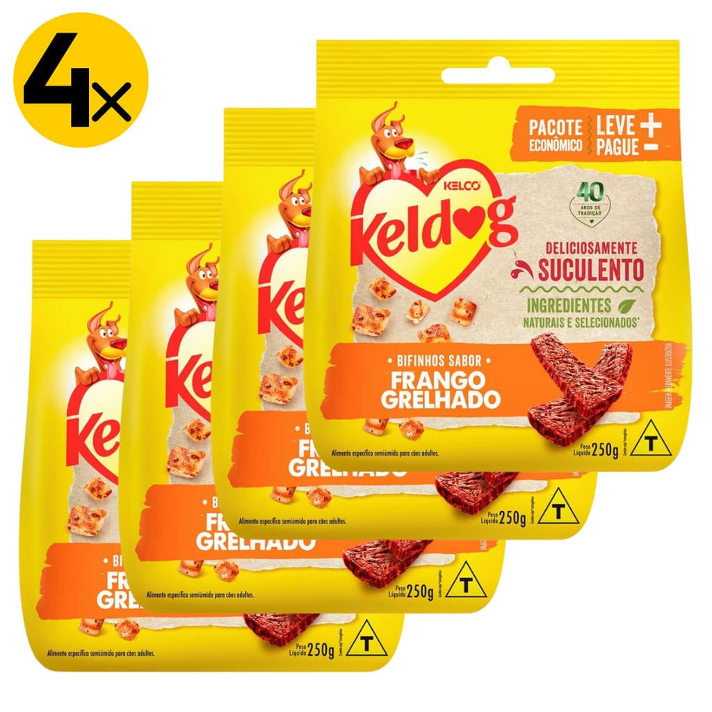 Kit 4 Bifinho Keldog para Cães Sabor Frango Grelhado 250 g