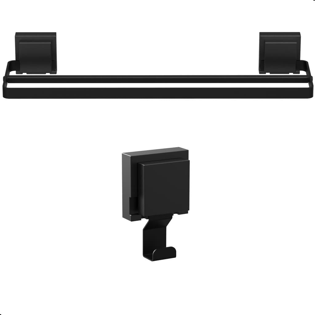 Porta Toalha Banheiro e Cabide Com Ventosa Duplo Preto Max