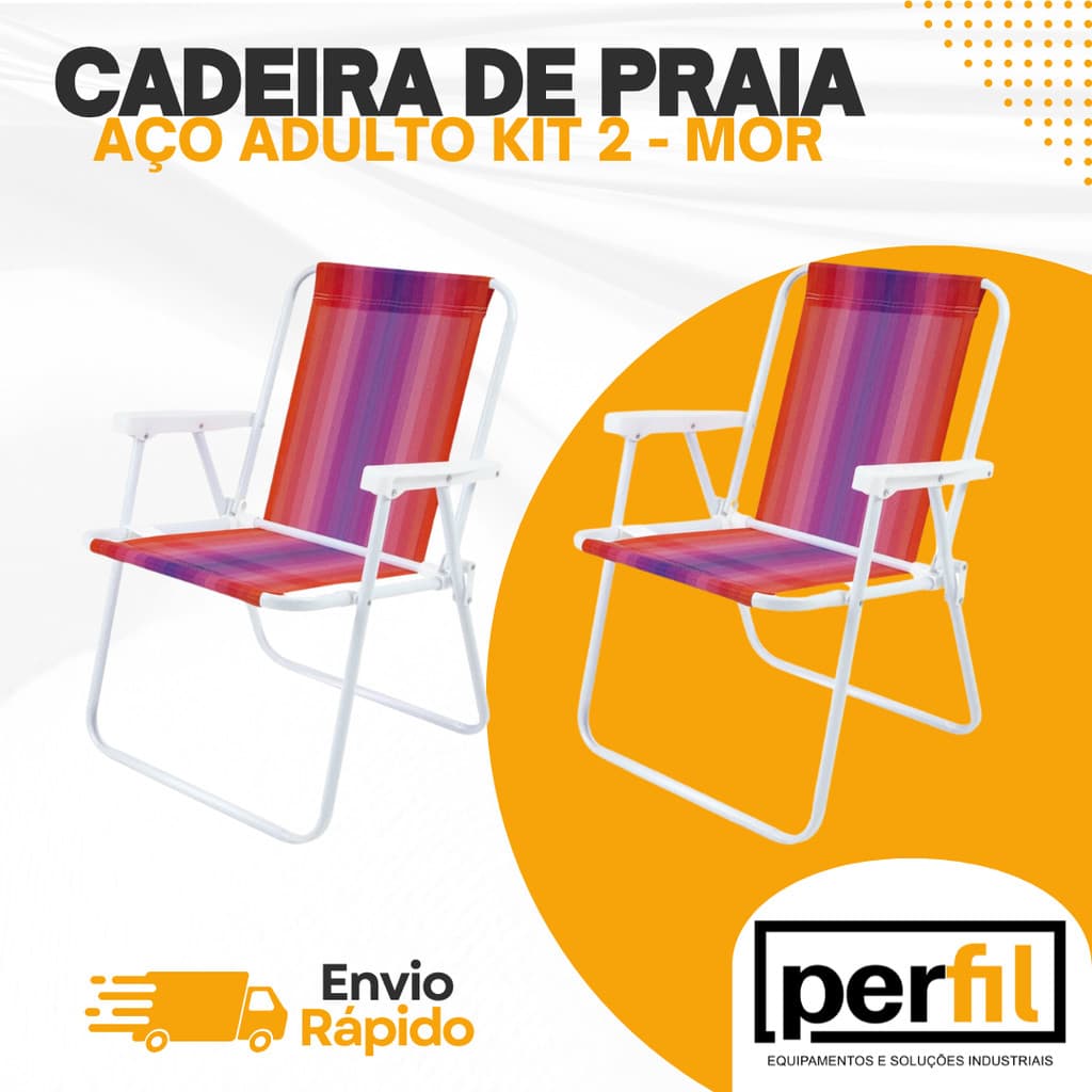 Kit 2 Cadeira de Praia Mor Aço Cores Sortidas 110kg