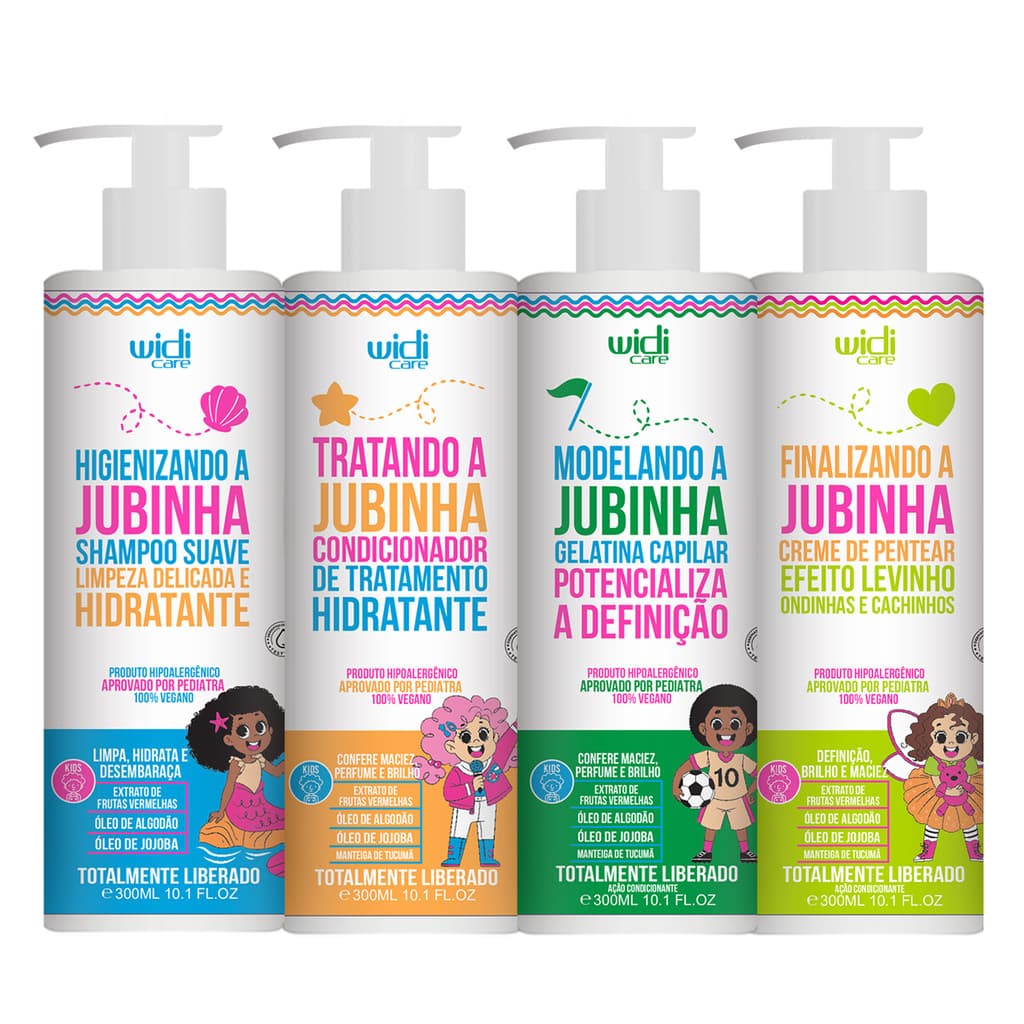 Kit Infantil Widi Care Jubinha Shampoo, Condicionador, Creme de Pentear Levinho, Gelatina