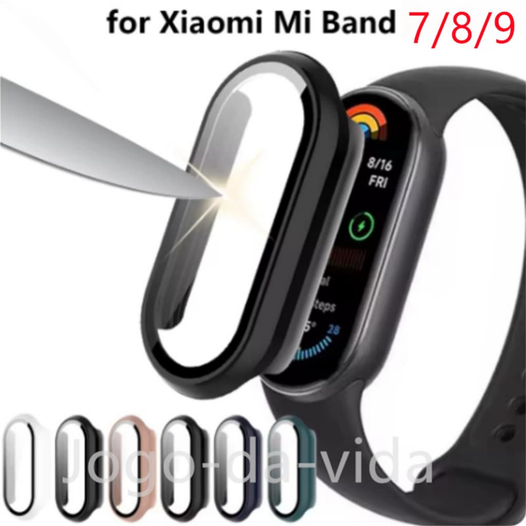 Capa Bumper 2 em 1 de vidro Protetor de tela compativel para Xiaomi MI Band 10 9 8 7 NFC