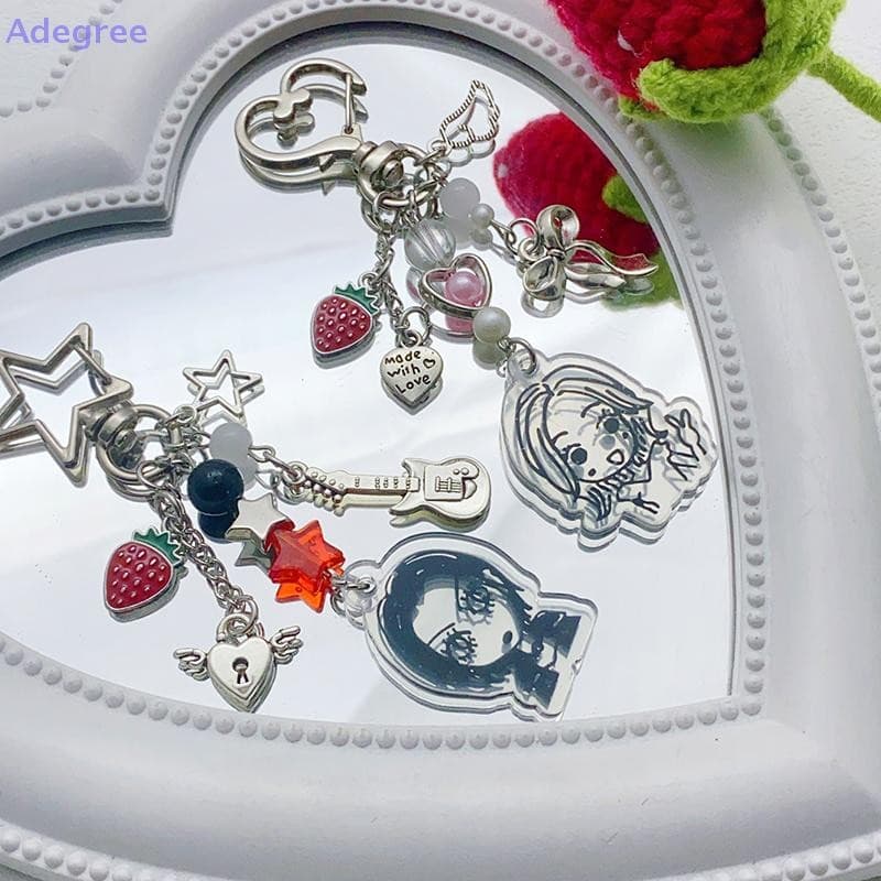 Adegree Y2K Nana Hachi Chaveiros Dos Desenhos Animados Morango Baixo Frisado Chaveiro Feminino Moda Saco Pingente Câmera