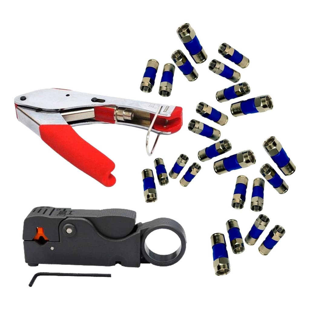 Alicate Crimpar + Descascador Cabo Rg6 Rg59 + 10 Conectores