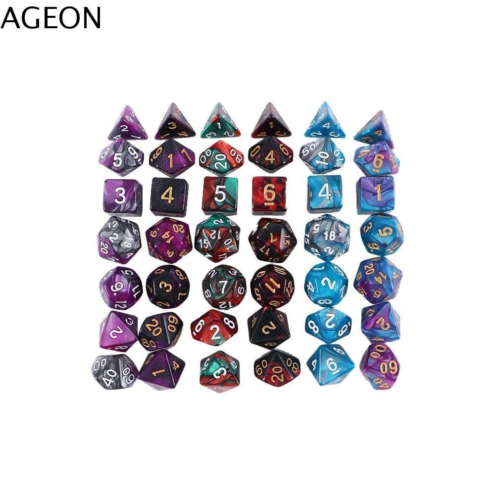 AGEON Barra De Dados Poliédricos Boate 7 Pçs/Set D4 D6 D8 D10 D12 D20 Jogando Jogos Para RPG DnD De Cores Mistas
