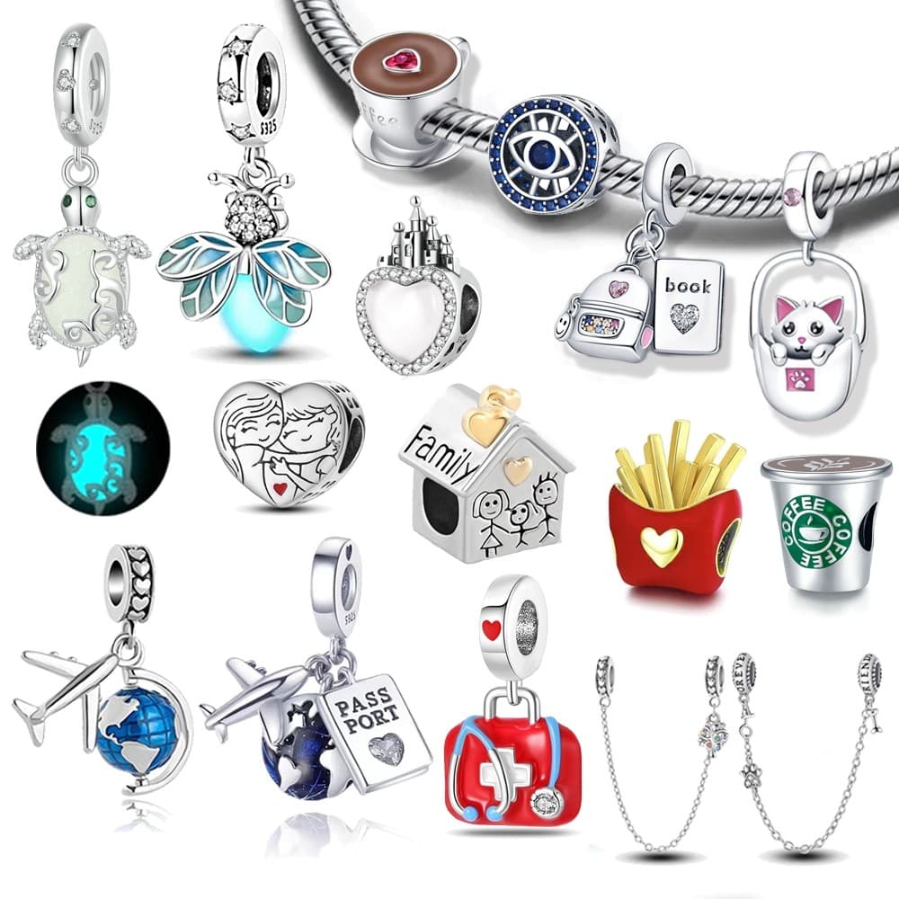 Berloque 925 prata jóias cão pingente balão avião charme café clássico