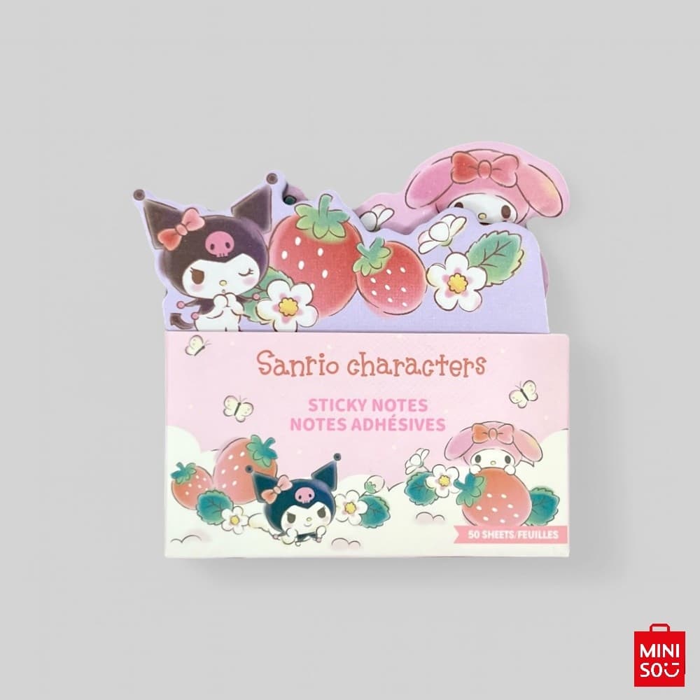 Kit com 2 Mini Blocos de Notas Adesivas Sanrio My Melody e Kuromi Miniso – 50 Folhas Cada, Papelaria Fofa