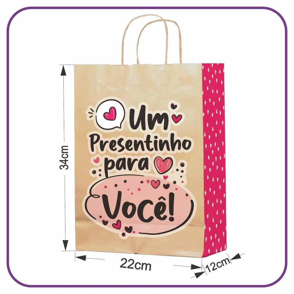 Sacola Kraft Presentinho para Você 10 Unidades - M 22x12x34
