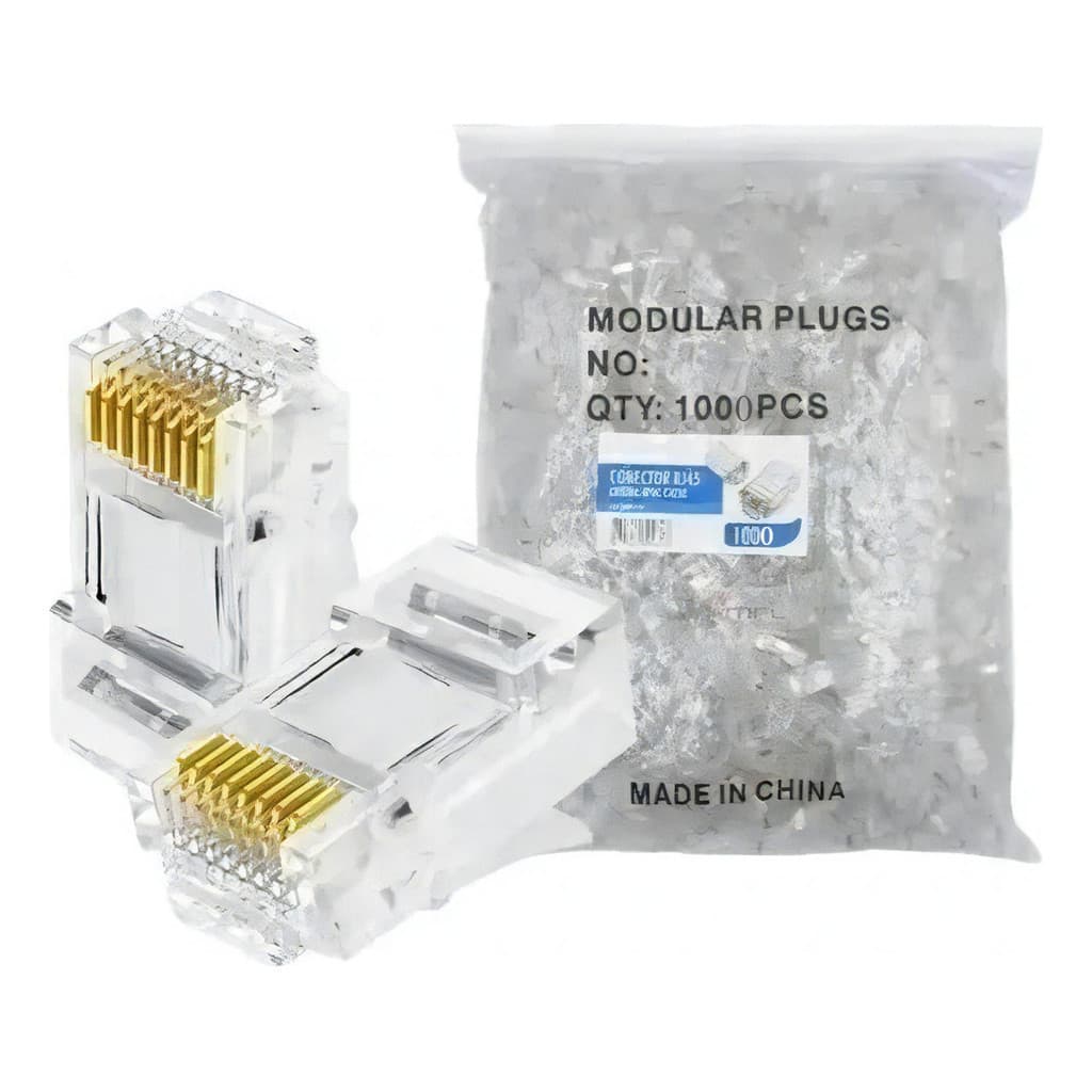 Kit 1000 Conector Rj45 Cat5e Banho De Ouro Cabo De Rede 1000