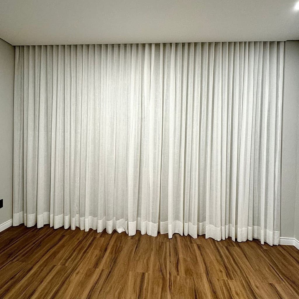 Cortina Trilho Suíço Duplo Gaze de Linho com Blackout 100% Vedação em tecido Luxo
