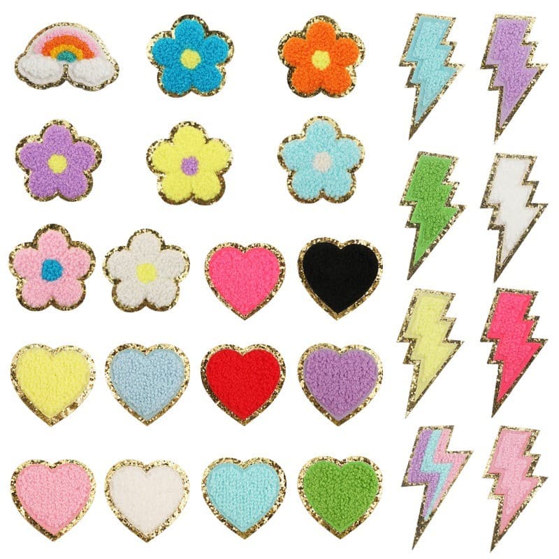 1 Pçs Senhoras Romântico Amor/Relâmpago/Flores Cola Quente Engomar Lã Bordado Remendo Saco Decorativo Roupas